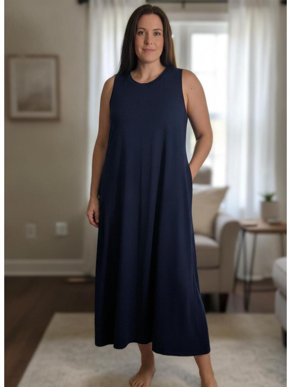 Cuddleduds Casual Sleeveless Maxi  Lounge Dress - Deep Blue Large